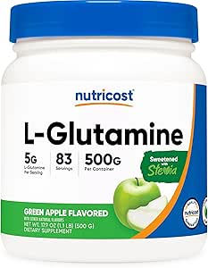 Nutricost L-Glutamine Powder Supplement (Gran Apple) 500g - Gut Support, 5 Gramos por Serving, Endulzado con Stevia - Gluten Free, Non GMO