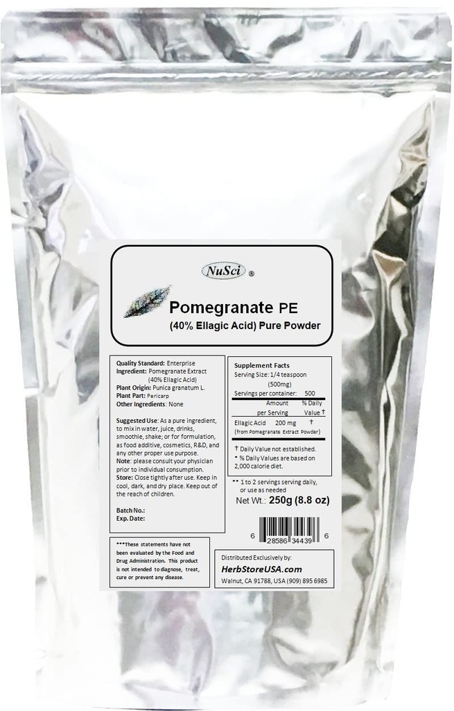 NuSci Pomegranate Extract Powder standardized 40% Ellagic Acid 250 g