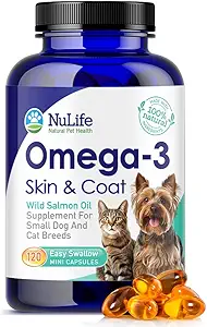 Omega 3 aceite de pescado para perros pequeños &amp; gatos - Pet Fish Oil Suplemento con DHA &amp; EPA ácidos grasos para la piel sana y la carne - mejora la cama ' Alimenta la piel seca, picazón - 500 mg - 120 cápsulas