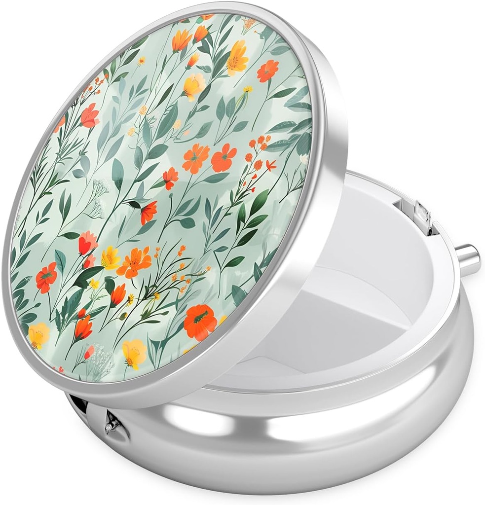 Nipichsha Pill Box, Small Pill Case for Purse & Pocket, Cute Travel Medicine Organizer, Portable Medicine Container Holder to Hold Vitamins, Medication, Fish Oil &amp; Supplement, B02-Beautiful Flowers