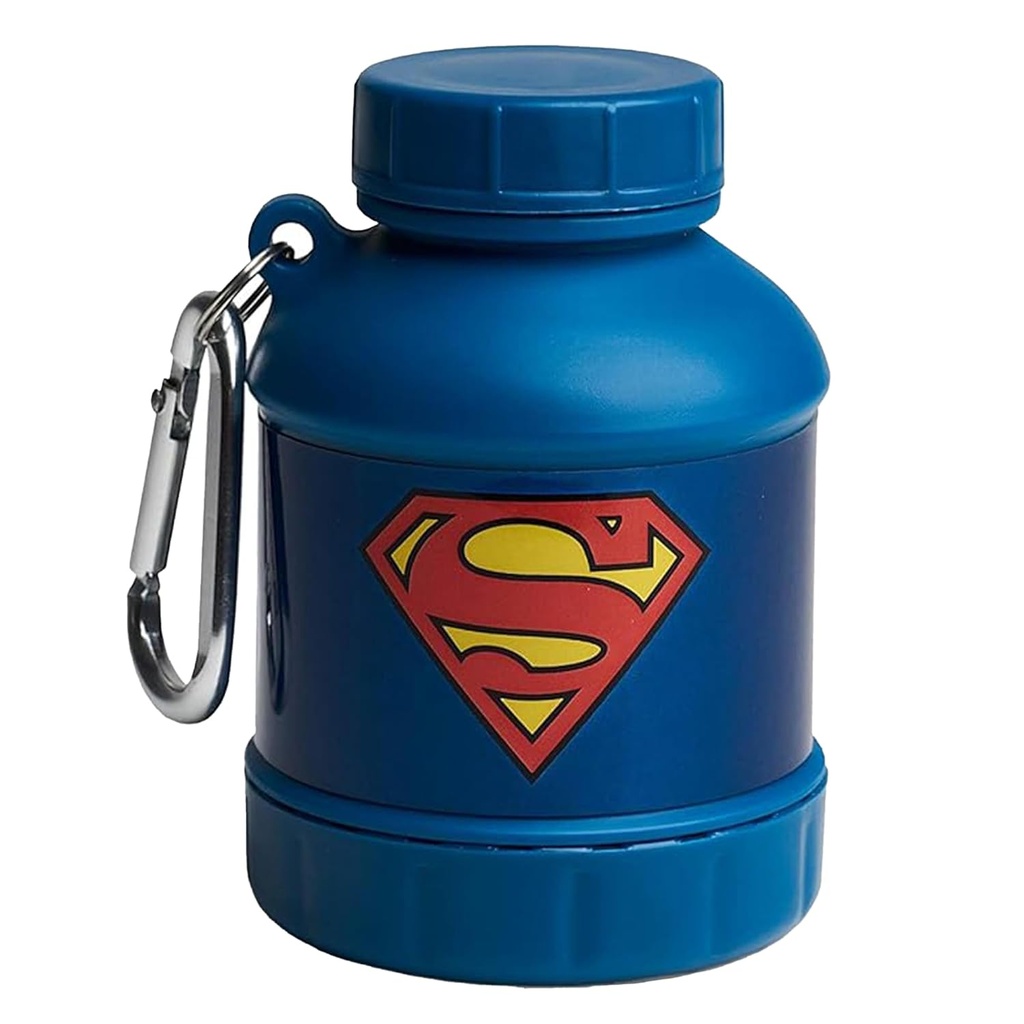 Smartshake Justice League Whey2Go Superman Protein Powder Storage Container 50g – BPA Free Shaker Bottle Funnel para Whey Protein Powder + Protein Shakes 110ml, DC Comics Superman Regalos para Hombres