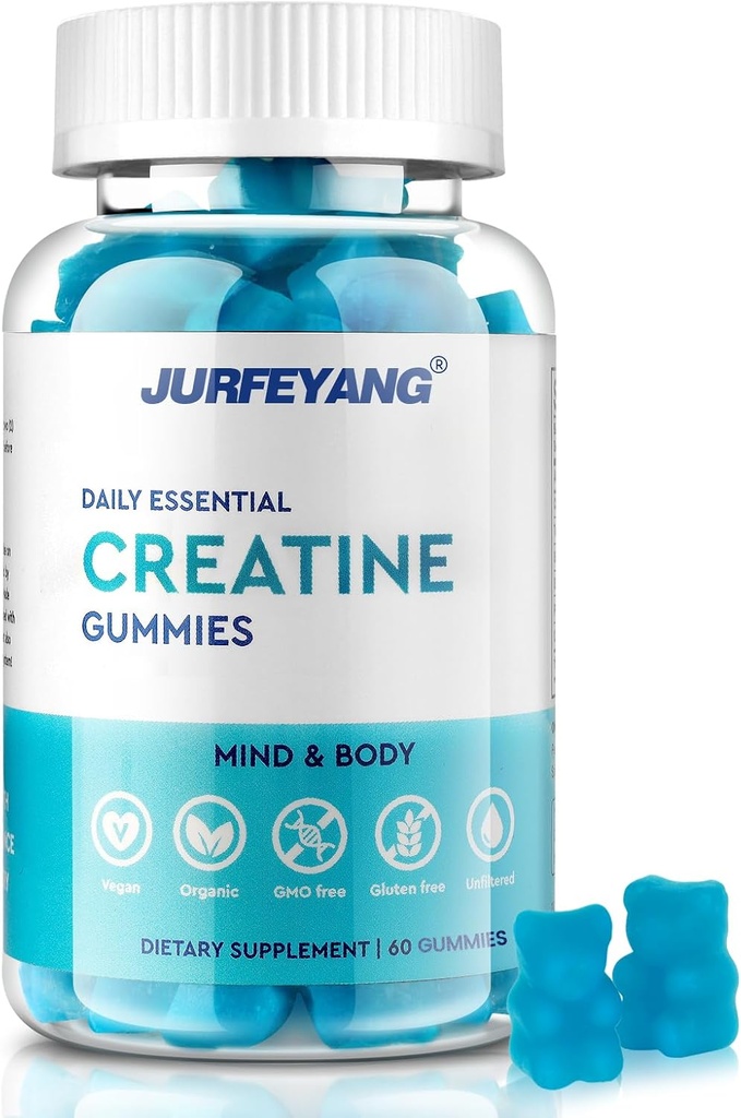 NutraBits Creatine Monohydrate Gummies, 5g Creatine Monohydrate Por Serving - No Sugar o Colores Artificiales, Vegan & Halal - Blueberry Flavor - 60 Gummies