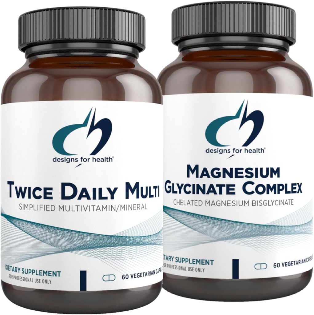Diseños para el Complejo Glycinate de Magnesio de Salud (60 cápsulas) " Twice Daily Multi (60 cápsulas) Bundle - Premium Multivitamínico con Folate " Suplemento de Magnesio de alta absorción