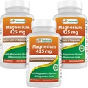 Mejores Naturales Magnesio 425 mg 180 Veggie Capsules - High Absorption Magnesium Glycinate & Magnesium Oxide Chelated, Non-GMO, Gluten Free Muscle Relax (180 Conde (Pack of 3))