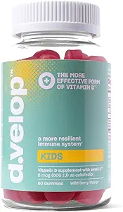 d.velop Vitamina D Kids Gummies –60 Conde, 600 UI – Kids Immune Support - 3X Faster &amp; More Effective – No Artificial Flavors or Sweeteners – Dairy-Free – Wild Berry Flavor - Kids Vitamin D for Ages 4+