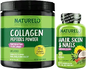 NATURELO Cabello, piel y uñas multivitamínico, 60 Conde Collagen Peptide Powder, 45 Servimientos