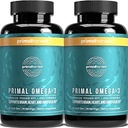 Primal Harvest Omega 3 Suplementos de aceite de pescado, 30 Servidores de geles blandos cápsulas w / 1000 mg EPA + DHA Suplementos, No Fishy Burps No GMO Omega 3 ácido graso, 2 paquete