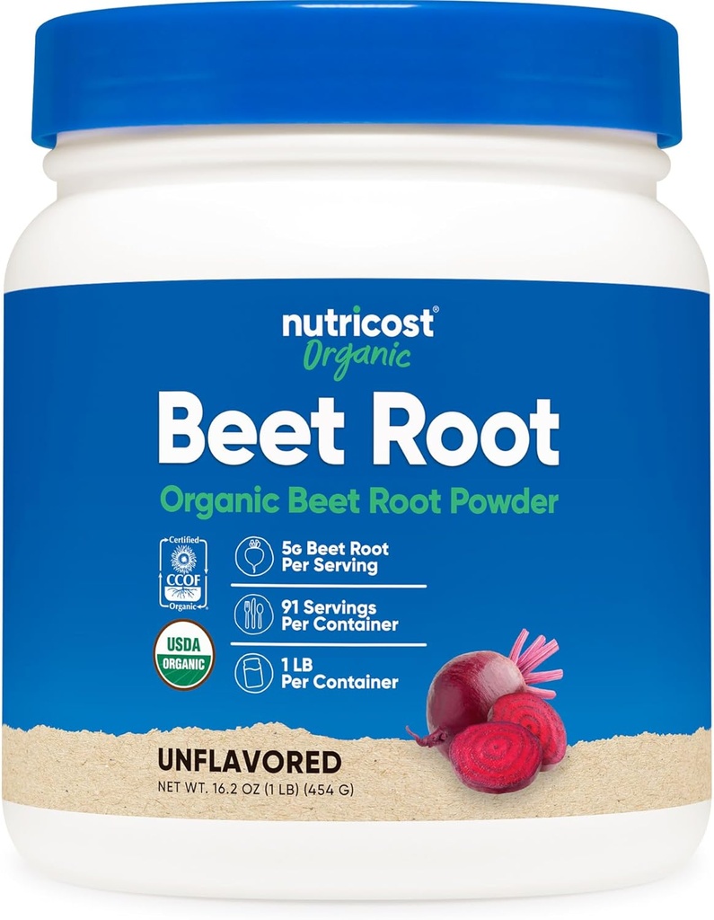 Nutricost Organic Beet Root Powder 1 LB - Vegan, Superfood, Certified USDA Organic