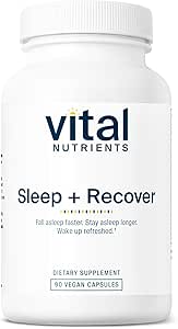 Vital Nutrients Sleep + Recover - Suplemento Vegan - Apoyo al sueño - Melatonina, Ashwagandha & L-Theanine - Gluten, Dairy &amp; Soy Gratis - 90 cápsulas