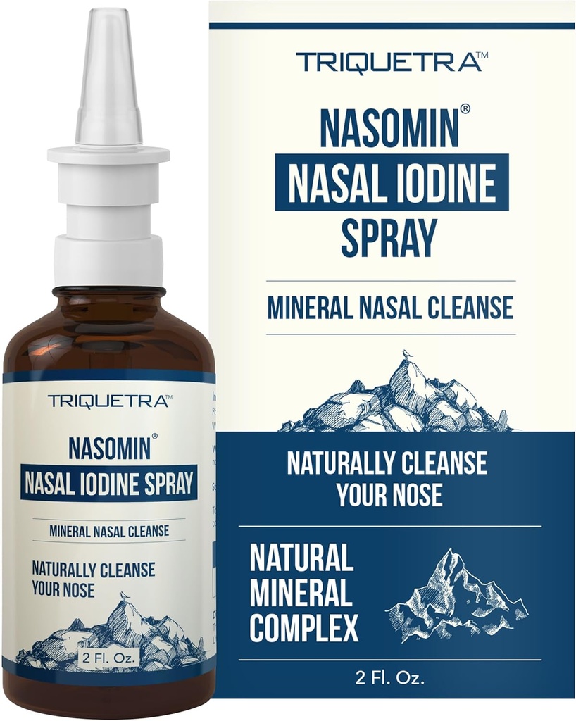 Nasomin® Iodine Nasal Spray – Limpia tus pasos nasales – Iodine &amp; Fulvic Acid Blend – 150+ Usos Por Botella – 100% Natural Mineral Formula – (2 oz. Botella + Nasal Sprayer)