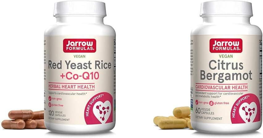 Jarrow Formulas Red Yeast Rice 1200 mg &amp; Co-Q10 100 mg Por Serving-120 Veggie Caps-60 Servings & Heart Health-Vegan & Citrus Bergamot 500 mg-60 Servings (Veggie Caps)