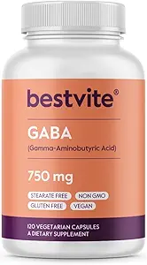 BESTVITE GABA 750mg por cápsula (120 cápsulas vegetarianas) - No Stearates - No Fillers - Vegan - Gluten Gratis - No GMO