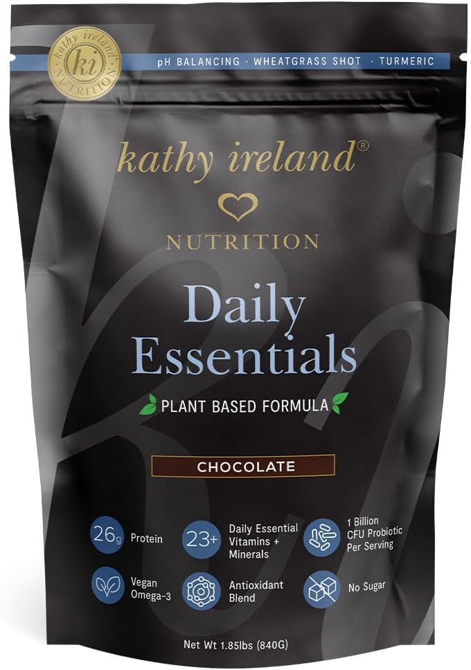 Kathy Ireland Nutrition Daily Essentials Plant-Based Protein Powder for Women, 26g Vegan Protein, Lean Meal Replacement - Chocolate