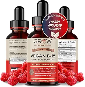 Vegan B12 Complejo gotas sublinguales líquidos - Premium Methylcobalamin Suplemento para la piel de pelo más fuerte &amp; uñas Vitamina b12 b6 b5 b2 &amp; b2 Natural Energy Boost, Immune System & Mental Focus Support