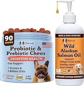 Natural Dog Company Wild Alaskan Salmon Oil " Probiotic Chews for Dogs Bundle: Salmon Oil " Probiotics - Healthy Skin and Coat and Digestive Health Combo for Dogs of All Breeds and Sizes