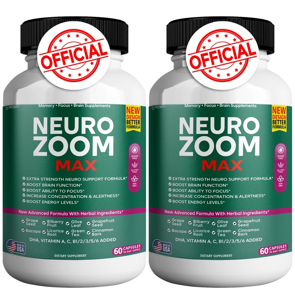 Neuro Zoom Max Extra Strength Brain Support with Herbal Ingredients, 60 Capsules (2)