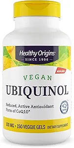 Orígenes saludables Ubiquinol vegano (formulario activo de CoQ10), 100 mg - Kaneka Ubiquinol Suplementos para la salud del corazón y el apoyo antioxidante - Gluten-Free &amp; Non-GMO Suplemento - 150 Gels vegetarianos