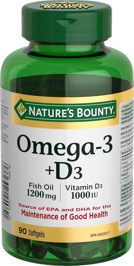 Bounty Omega-3 + D3 Fish Oil 1200mg / Vitamina D3 1000IU 90 softgels