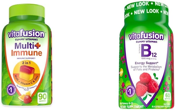 Vitafusion Multi+ Immune Support* Adult Gummy Vitaminas con Vitamina C, Zinc B12 Gummy Vitaminas, Raspberry Flavor, 60ct