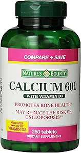 Botellas Bounty High Potency Calcium 600 + D Tablas - 0250ct, 1.17 Botellas (Pack of 2)