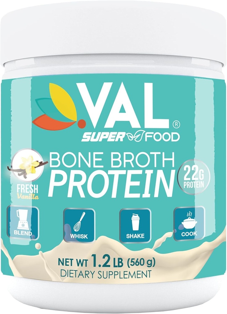 VAL Bone Broth Protein Powder – 22g Protein, 12g Collagen, MCT & Pea Protein – Gut, Skin & Joint Support – Paleo Friendly, Gluten Free – Chicken Flavor, 16 Servings