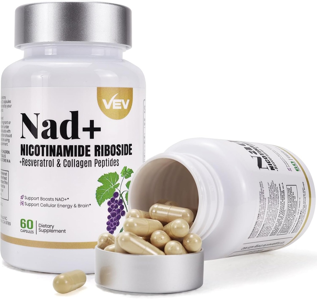 VEV NAD Suplemento cápsulas - Nicotinamide Riboside, Multi-Collagen,CoQ10 - Suplemento de la piel - 60 cápsulas*2