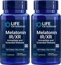 Extensión de la vida Melatonin IR/XR, 120 Capsules (Pack of 2) - Inmediatamente &amp; Extensión para 7 Horas Soporte - Suplemento No. de la Noche - Mantenerse despierto toda la noche - No GMO, Libre de gluten