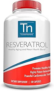 Nutrientes Fideicomisos Resveratrol Suplemento - Salud y envejecimiento saludable - con Resveratrol Trans, Extracto de semillas de uva, Berry Acai y Berry Maqui - 1000 mg 180 cápsulas