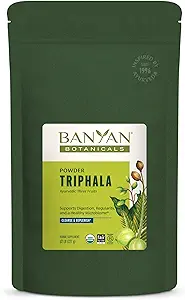 Botánicos de Banyan Triphala Powder - Suplemento de Digestión Orgánica con Amla, Haritaki & Bibhitaki – Digestión, Soporte de Colón " Microbioma de Gut saludable* – 1/2 lb – No GMO Fuente sostenible Vegan