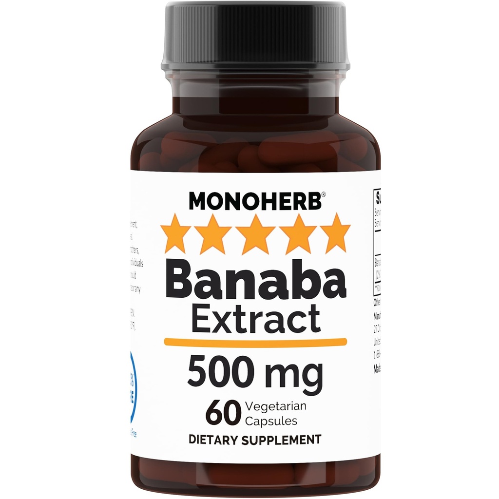 MONOHERB Banaba Extract - 500 mg per Capsule - 60 Capsules - 60 Servings