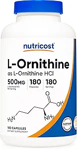 Nutricost L-Ornithine 500mg, 180 Capsules - No GMO y Gluten Gratis