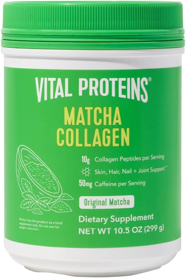 Proteínas Vital Matcha Collagen Peptides Powder Suplemento, Matcha Green Tea Powder, 10.5 oz, Original Flavored