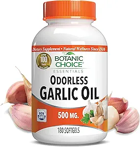 Botanic Choice Odorless Aceite de Ajo Softgels - Antioxidante Cholesterol y Immune Support Suplemento para adultos - Gluten Free Non-GMO - 180 píldoras