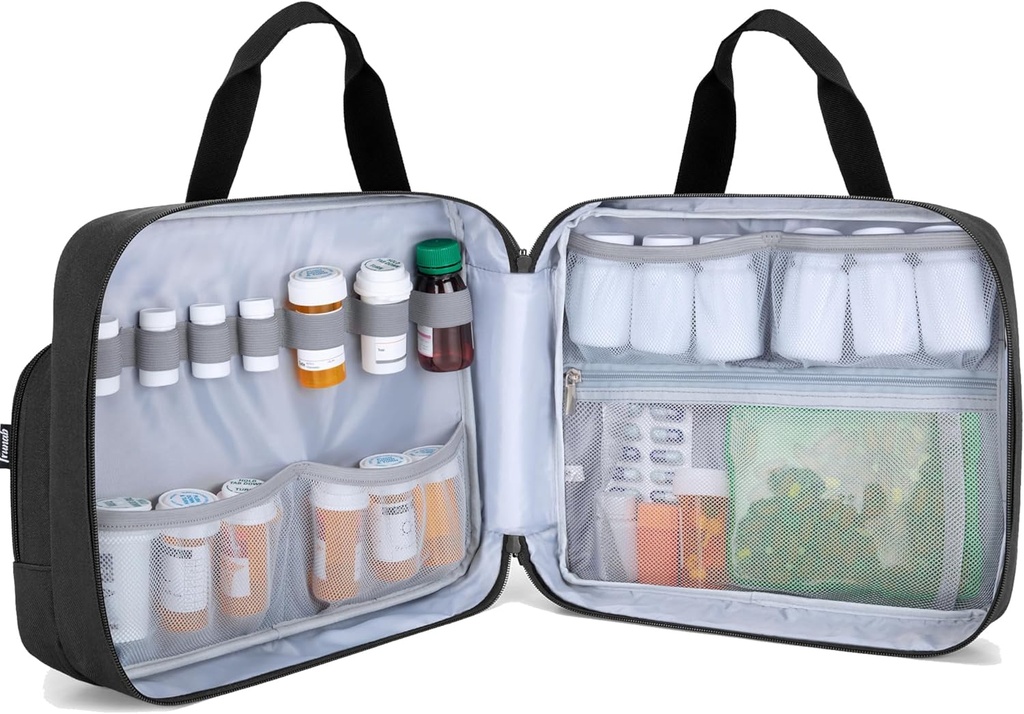 Trunab Pill Bottle Organizer Medicina Carrying Bag Safe Medication Travel Bag for Prescription, Vitamins, Medical Supplements Storage (Bag Only)