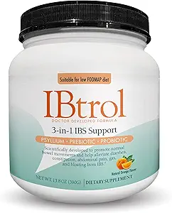 IBtrol® 3–en–1 Suplemento de Salud Gut con Psyllium, Prebióticos y Probióticos, Gestiona los síntomas de IBS, Gas, Bloating, Diarrhea, Constipation, Dolor Abdominal 60 Servings (Frevor Naranja Natural)