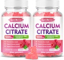 2 Pack Calcium Citrate Gummies 1000mg w/Vitamin D3, Alta Absorción Calcium Gummies for Women &amp; Men, Plus Magnesium, Potassium, Zinc for Muscle & Immune, Raspberry Flavor, 120 Conde