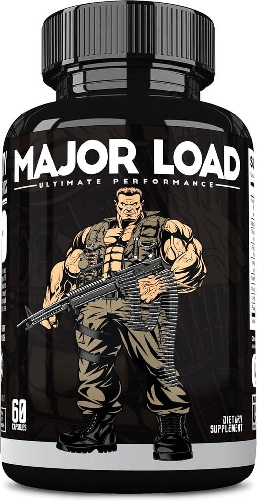 Major Load Testosterone Booster for Hombre - Suplemento de testosterona con Horny Goat Weed, Maca Root, & Tribulus Terrestris - Tongkat Ali Men's Energy, Stamina & Strength - Test Booster 60 cápsulas