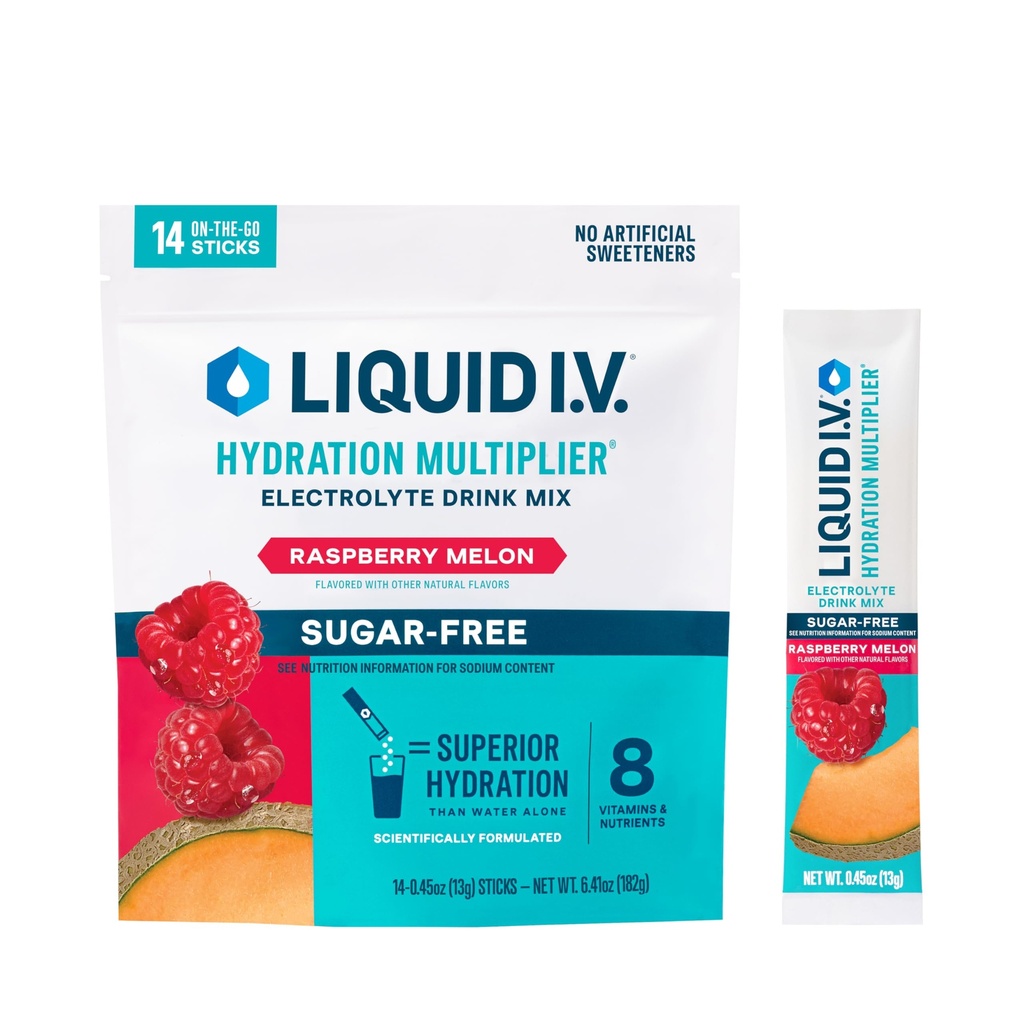 Liquid I.V. Sugar Free Hydration Electrolytes, Raspberry Melon, 42 Count