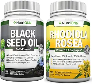 Black Seed Oil Softgels ' Rhodiola Rosea Capsules - Objetivo Vitalidad e Inmunidad Boost