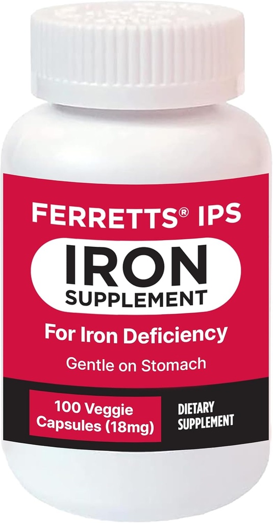 Suplemento de hierro capsula 18 mg (IPS) - Suministro de 100 días de suplemento de hierro suave para hombres y mujeres - Suplemento de hierro no estipulante para la anemia