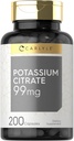 Carlyle Potassium Citrate Suplemento TEN 99mg ANTE 200 cápsulas TENIDO NO GMO Y Gluten Gratis
