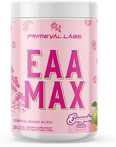 Laboratorios Primeval EAA Max TENIDO BCAA Powder " Amino Acids Suplemento TENIDO Pre o Post Workout Muscle Recovery ← Apoya la hidratación, el rendimiento " Electrolytes TEN 30 Servimientos ANTE Strawberry Mango