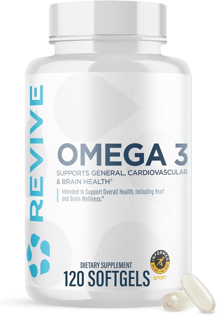 Revive MD Omega 3 Fish Oil Supplements for Men &amp; Women – Softgels with EPA & DHA Fatty Acids for Healthy Skin & Joints, Heart & Brain Support – Vegan-Friendly, Gluten-Free (120 Softgels, 60 Servings)