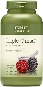 GNC Herbal Plus Triple Ginsa Suplemento, apoya la vitalidad, 200 servicios