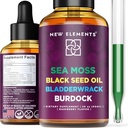 Extracto líquido de Moss de Mar Orgánico con Aceite de Semillas Negras, Fledderwrack & Burdock Root  1000mg Irlandés Moss Drops ← 4 in 1 Advanced Fórmula 4X Stronger ← Raspberry Flavor Silencio Vegan ← Non-GMO Silencio libre de gluten
