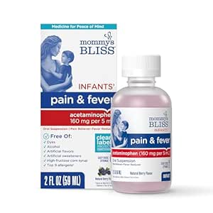 Mami's Bliss Infant' Pain and Fever Reducer, Baby Acetaminophen, Dye Free, Delicious Mixed Berry Flavor, Ages 2+, 2 Fluid Ounces