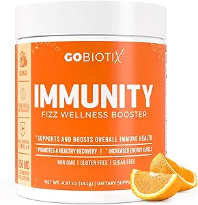 GOBIOTIX Vitamina C - Immune Defense Support Supplement - Immunity Powder Wellness Booster - Vegan Superfood - Elderberry, Turmeric, B12 Suplemento de vitaminas, Non-GMO y Sugar Gratis (Orange)