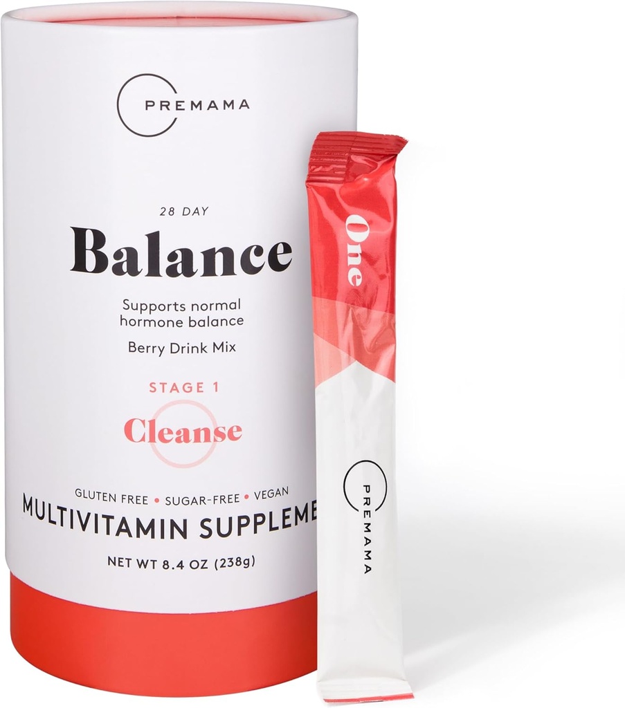 Premamama Saldo de hormonas, Suplemento multivitamínico, Powder Mix Soporte hormonal para mujeres, azúcar y gluten gratis, Berry Flavor, 28 paquetes de servicio único