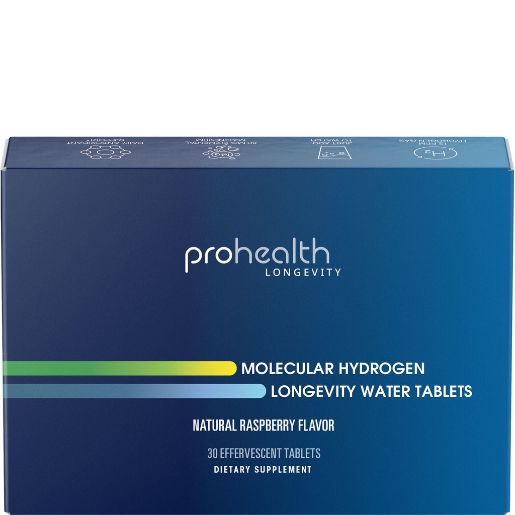 ProHealth Molecular Hydrogen Longevity Water Tablets Natural Raspberry Flavor | Clinically Studied | Third-Party Tested | 80 mg, 30 Tablets