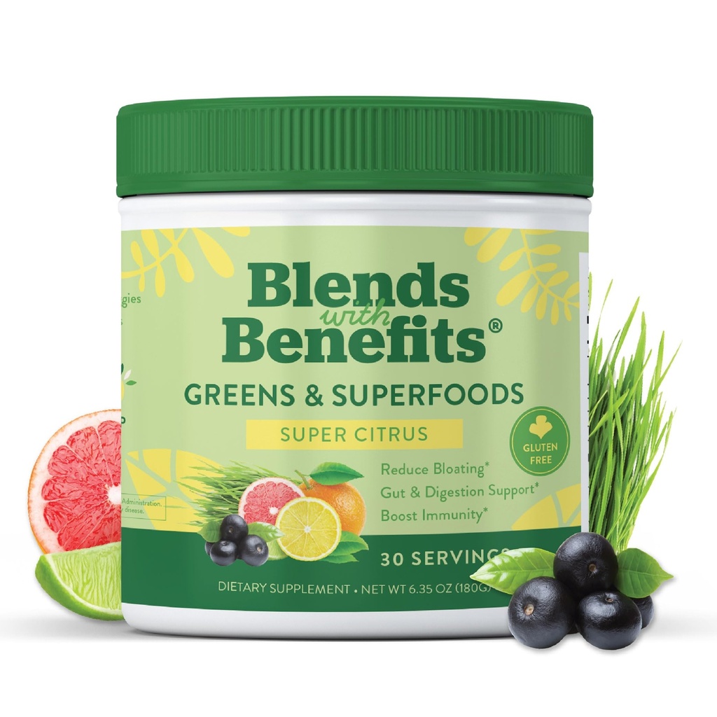 360 Fundamentos de nutrición con beneficios Super Verdes Polvo w / Probióticos, Enzimas digestivos, Azúcar > Gratuito, Mezcla de Bebida Superalimentaria Basada en Plantas para Salud Gut, Bloating, Inmunity, Salud general, 6,35 oz